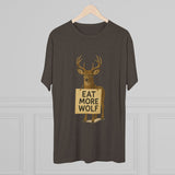 Deer Holding 'EAT MORE WOLF' Graphic Tee — 'FISH HUNT FOREVER' Back Print