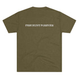 Deer Holding 'EAT MORE WOLF' Graphic Tee — 'FISH HUNT FOREVER' Back Print