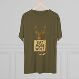 Deer Holding 'EAT MORE WOLF' Graphic Tee — 'FISH HUNT FOREVER' Back Print