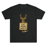 Deer Holding 'EAT MORE WOLF' Graphic Tee — 'FISH HUNT FOREVER' Back Print