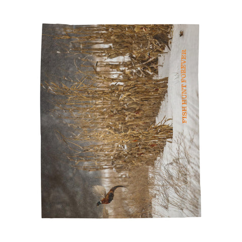 FHF - Pheasants in Food Plot Snow Storm - Velveteen Plush Blanket