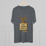 Deer Holding 'EAT MORE WOLF' Graphic Tee — 'FISH HUNT FOREVER' Back Print