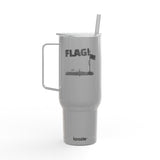 FLAG! 40oz Engraved Tumbler — Travel Mug with Handle, Lid & Straw (Flag Garage Design)