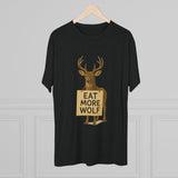 Deer Holding 'EAT MORE WOLF' Graphic Tee — 'FISH HUNT FOREVER' Back Print
