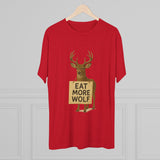 Deer Holding 'EAT MORE WOLF' Graphic Tee — 'FISH HUNT FOREVER' Back Print