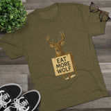 Deer Holding 'EAT MORE WOLF' Graphic Tee — 'FISH HUNT FOREVER' Back Print