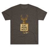 Deer Holding 'EAT MORE WOLF' Graphic Tee — 'FISH HUNT FOREVER' Back Print